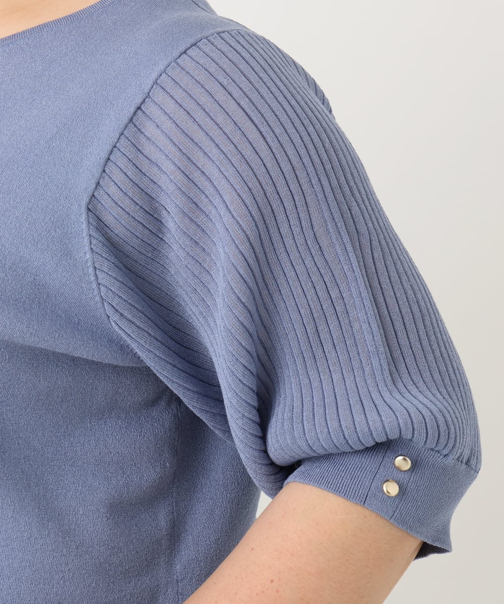 OLFIA04079 eur3(エウルキューブ) 【大きいサイズ/a.v.v×eur3】プリーツスリーブサマーニット ライトブルー(50)