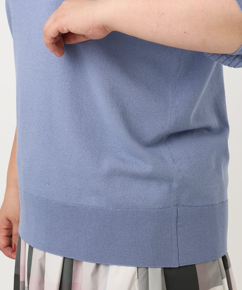 OLFIA04079 eur3(エウルキューブ) 【大きいサイズ/a.v.v×eur3】プリーツスリーブサマーニット ライトブルー(50)