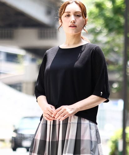 OLFIA04079 eur3 【大きいサイズ/a.v.v×eur3】プリーツスリーブサマーニット