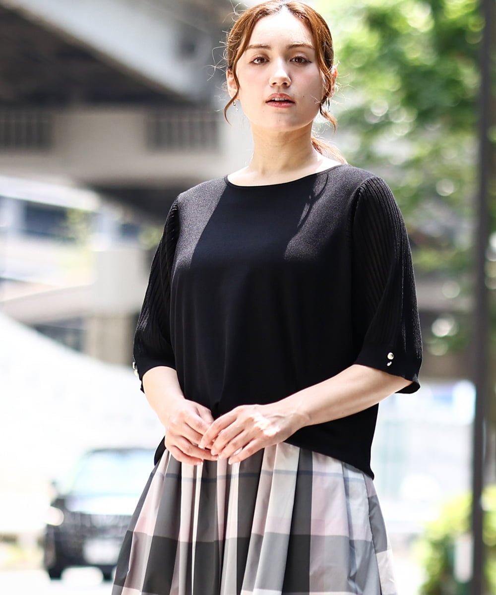 【大きいサイズ/a.v.v×eur3】プリーツスリーブサマーニット 大きいサイズ/a.v.v×eur3】プリーツスリーブサマーニット(ニット