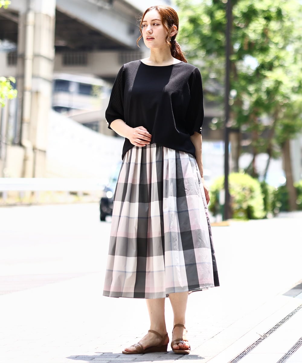 OLFIA04079 eur3(エウルキューブ) 【大きいサイズ/a.v.v×eur3】プリーツスリーブサマーニット ブラック(94)