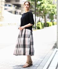 OLFIA04079 eur3(エウルキューブ) 【大きいサイズ/a.v.v×eur3】プリーツスリーブサマーニット ブラック(94)