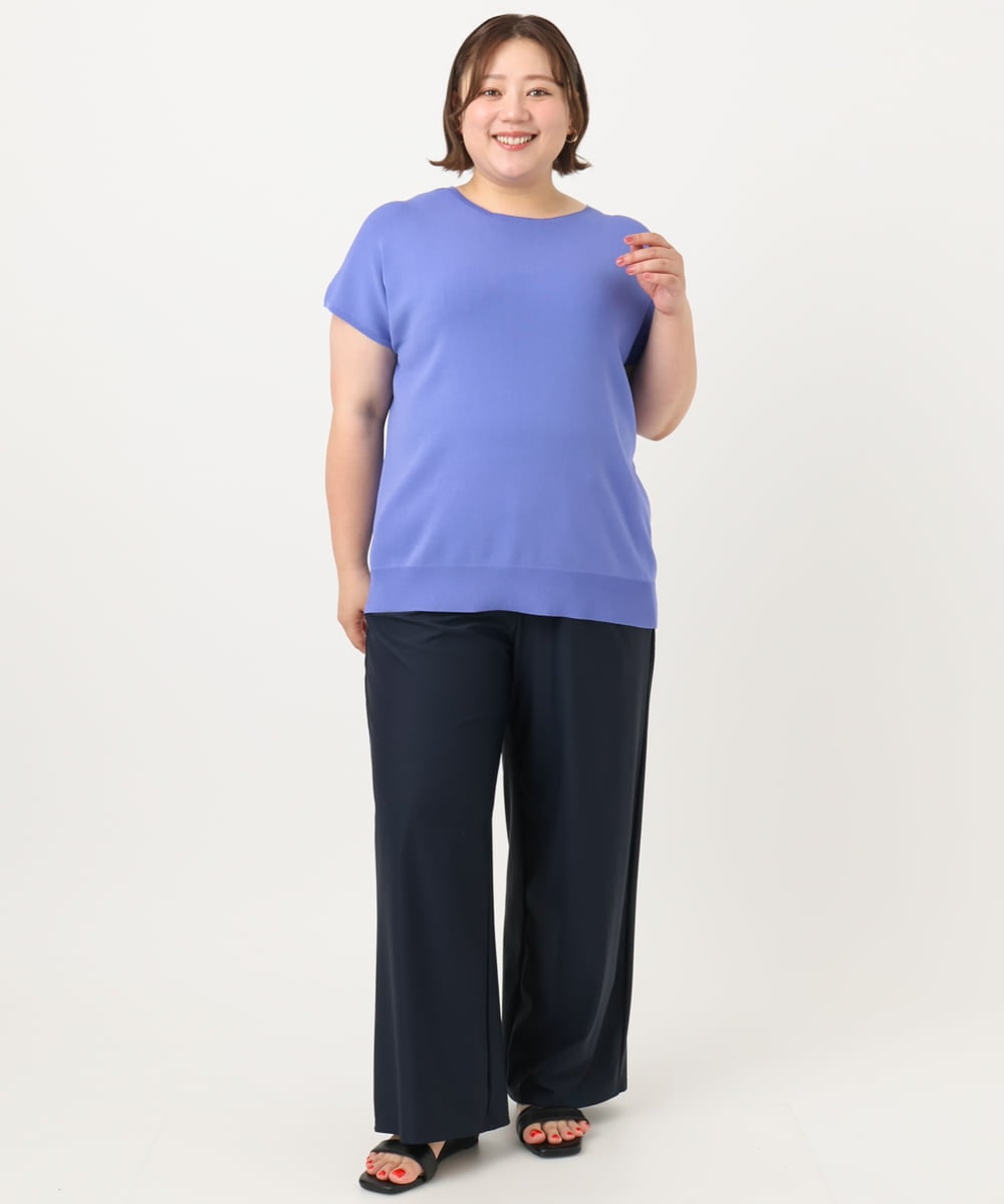 OLFIA05069 eur3(エウルキューブ) 【WEB先行販売】【大きいサイズ/接触冷感】フレンチスリーブサマーニット ブルー(55)