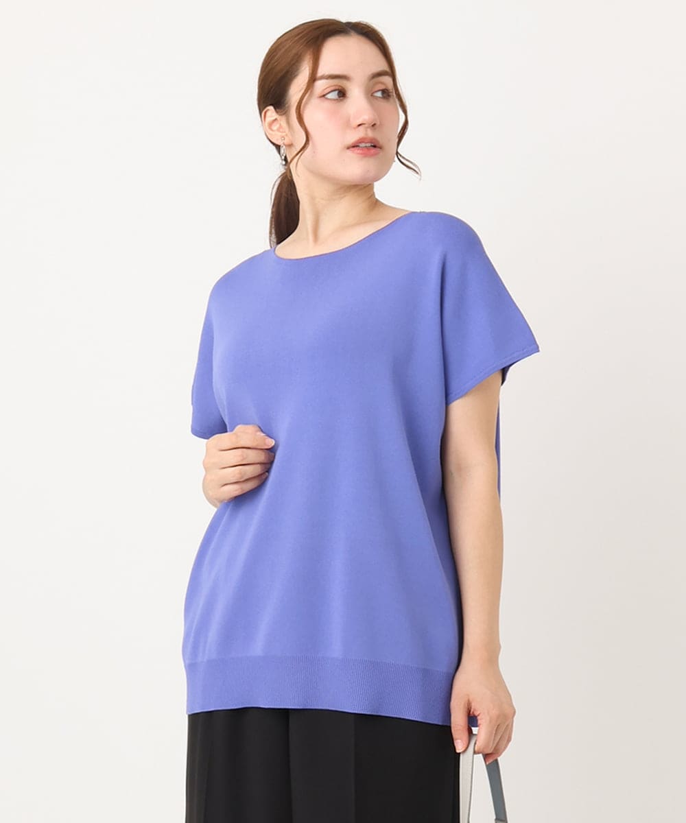 OLFIA05069 eur3(エウルキューブ) 【WEB先行販売】【大きいサイズ/接触冷感】フレンチスリーブサマーニット ブルー(55)