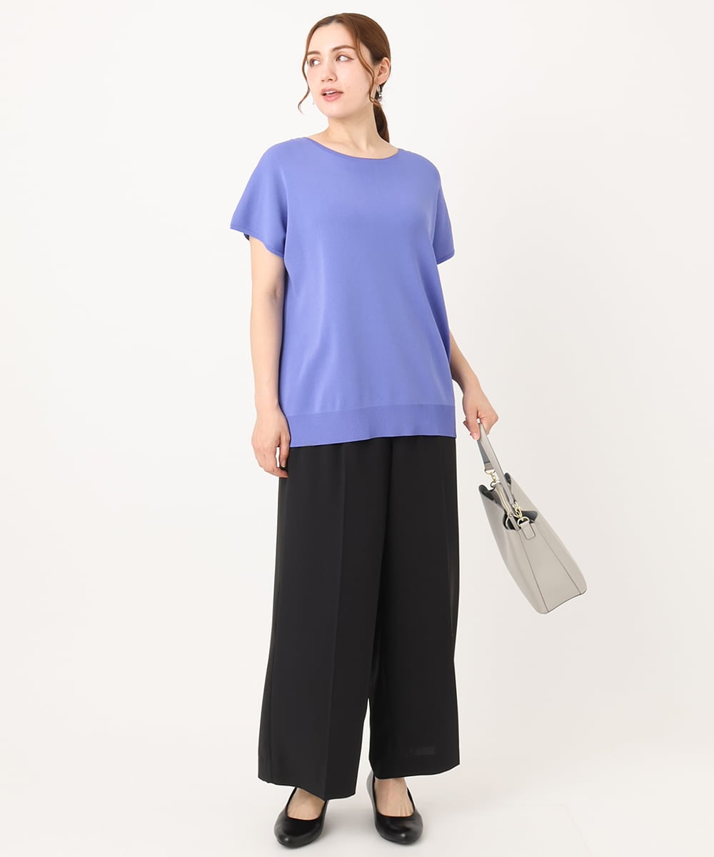 OLFIA05069 eur3(エウルキューブ) 【WEB先行販売】【大きいサイズ/接触冷感】フレンチスリーブサマーニット ブルー(55)