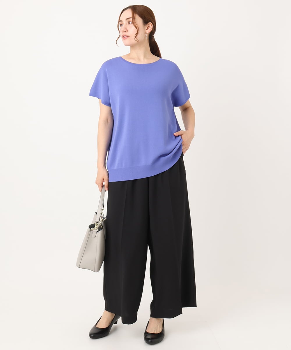 OLFIA05069 eur3(エウルキューブ) 【WEB先行販売】【大きいサイズ/接触冷感】フレンチスリーブサマーニット ブルー(55)