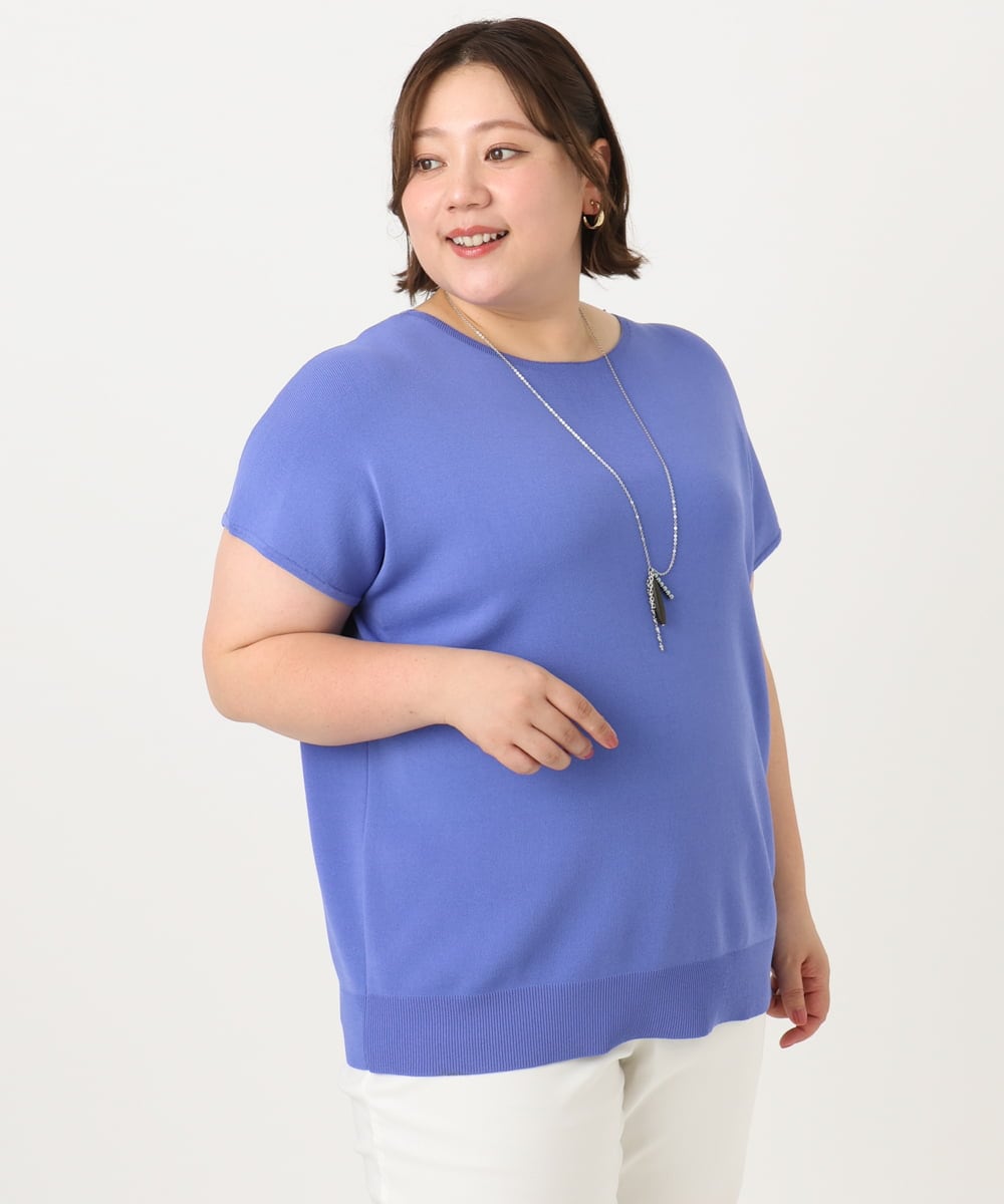 OLFIA05069 eur3(エウルキューブ) 【WEB先行販売】【大きいサイズ/接触冷感】フレンチスリーブサマーニット ブルー(55)