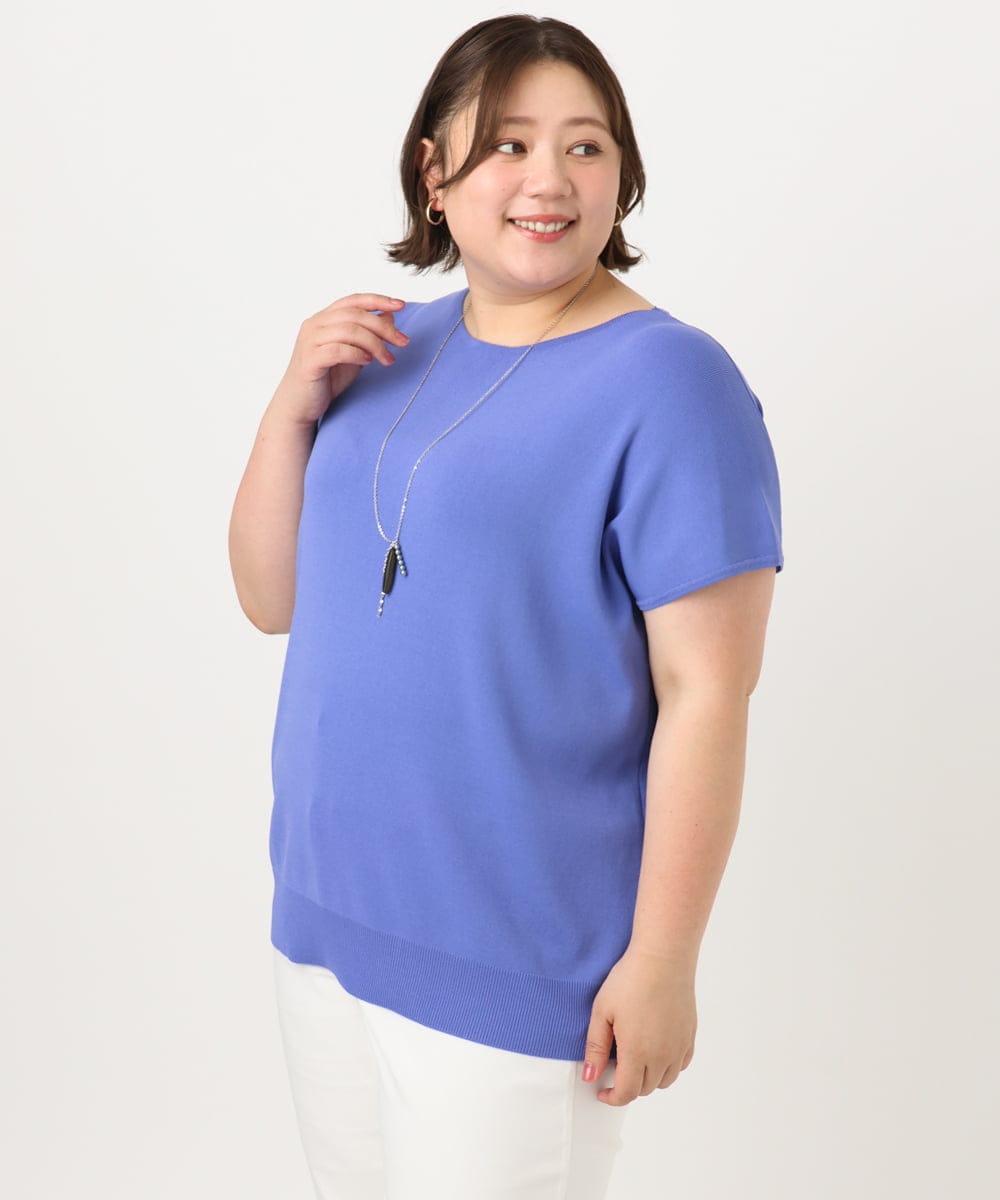 OLFIA05069 eur3(エウルキューブ) 【WEB先行販売】【大きいサイズ/接触冷感】フレンチスリーブサマーニット ブルー(55)