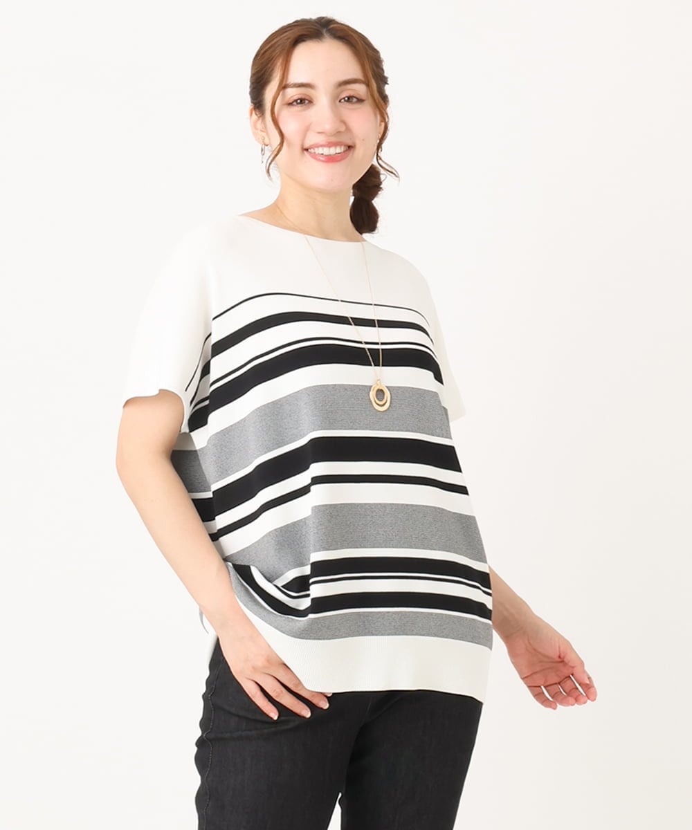 OLFIA05069 eur3(エウルキューブ) 【WEB先行販売】【大きいサイズ/接触冷感】フレンチスリーブサマーニット アイボリー(80)