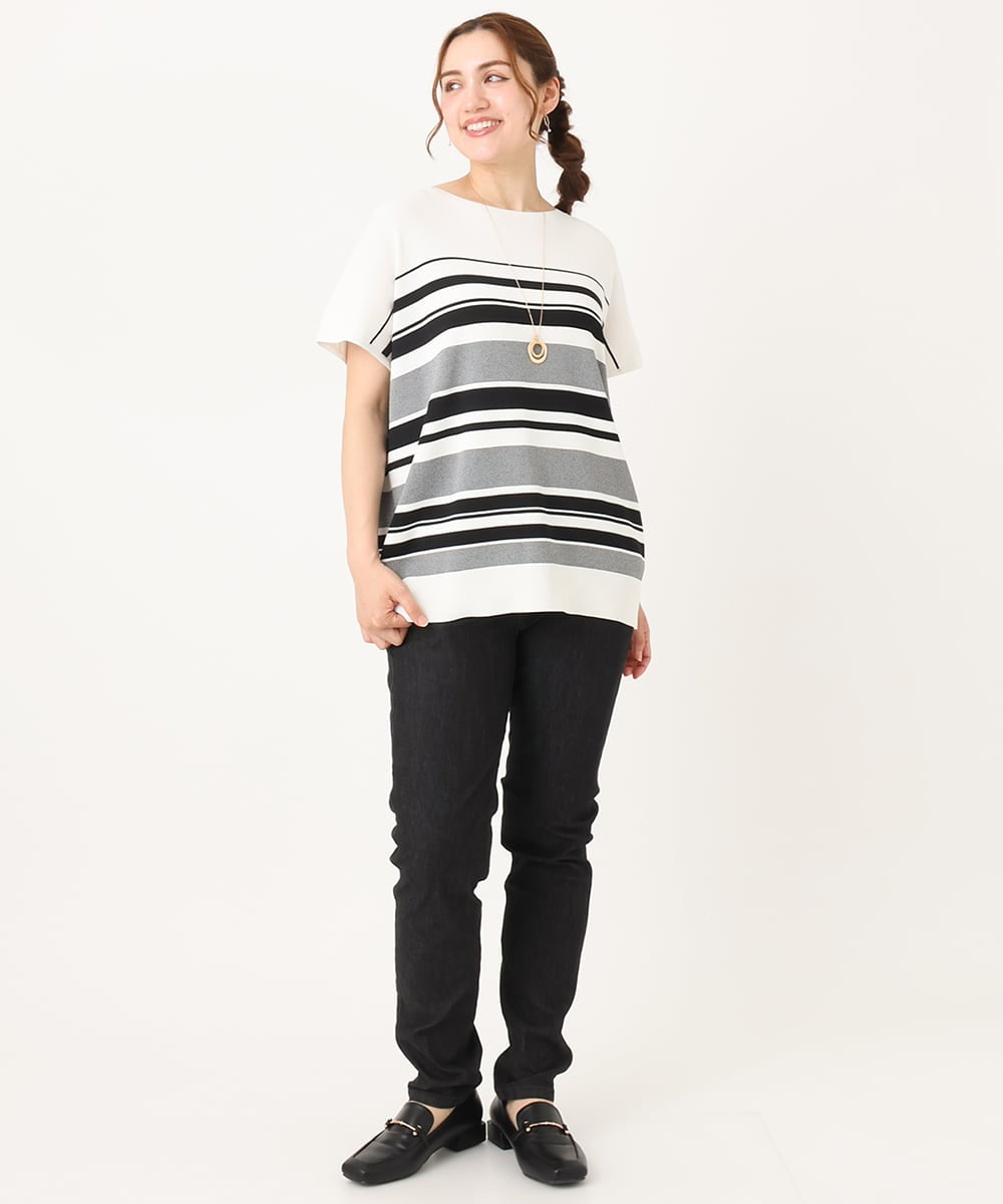 OLFIA05069 eur3(エウルキューブ) 【WEB先行販売】【大きいサイズ/接触冷感】フレンチスリーブサマーニット アイボリー(80)