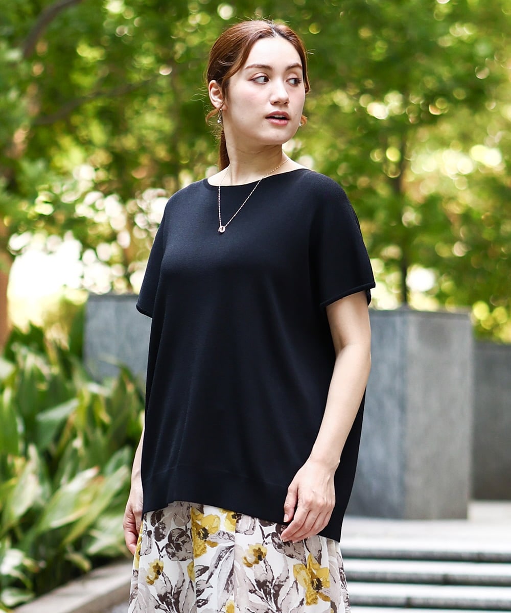 OLFIA05069 eur3(エウルキューブ) 【WEB先行販売】【大きいサイズ/接触冷感】フレンチスリーブサマーニット ブラック(94)