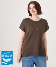 OLFID09079 eur3(エウルキューブ) 【大きいサイズ/接触冷感】サイドスリットサマーニット ダークブラウン