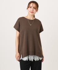 OLFID09079 eur3(エウルキューブ) 【大きいサイズ/接触冷感】サイドスリットサマーニット ダークブラウン