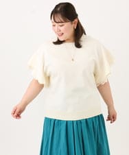 OLFID10079 eur3(エウルキューブ) 【WEB先行販売】【大きいサイズ/a.v.v×eur3】袖レースサマーニット ホワイト
