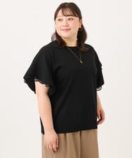 OLFID10079 eur3(エウルキューブ) 【WEB先行販売】【大きいサイズ/a.v.v×eur3】袖レースサマーニット ブラック