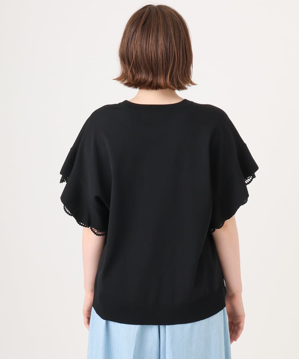 OLFID10079 eur3(エウルキューブ) 【WEB先行販売】【大きいサイズ/a.v.v×eur3】袖レースサマーニット ブラック