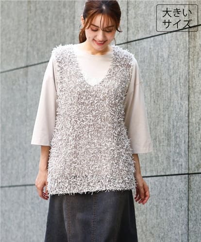 OLFJD05079 eur3 【WEB先行販売】【大きいサイズ】テープヤーンニットベスト