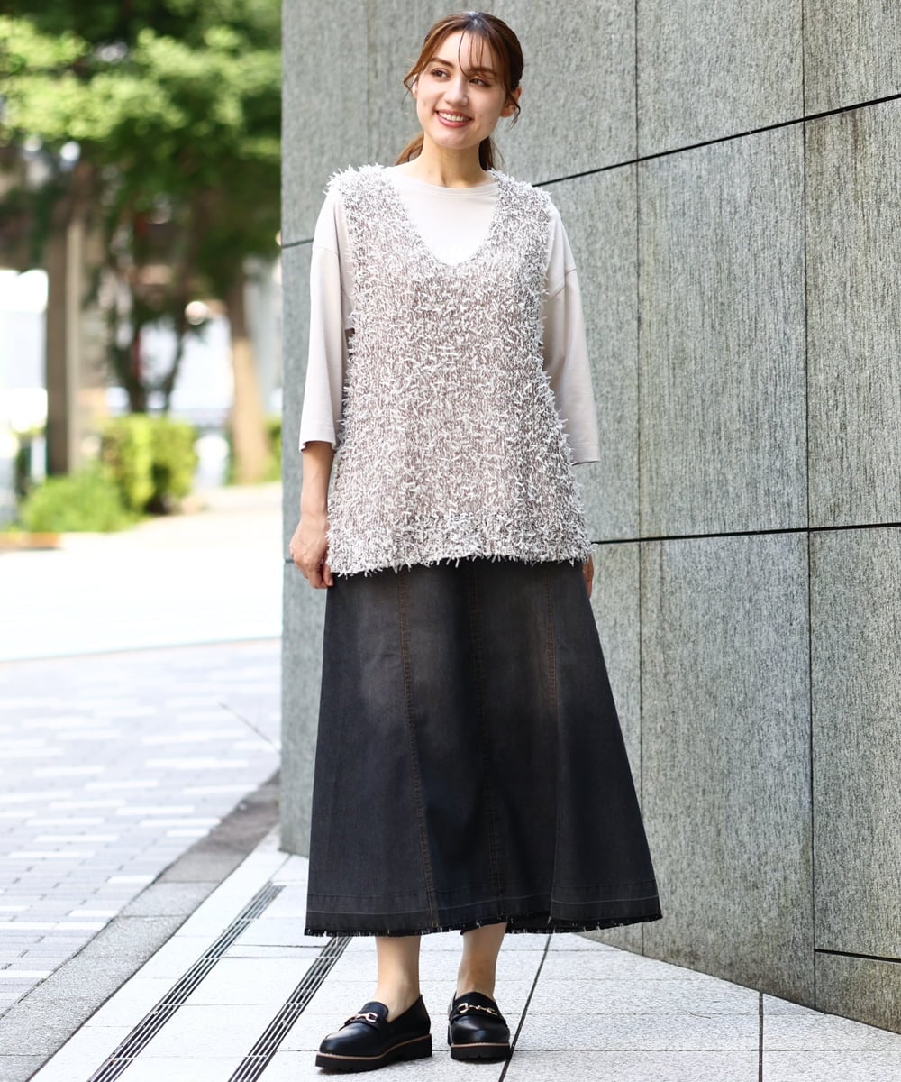 OLFJD05079 eur3(エウルキューブ) 【WEB先行販売】【大きいサイズ】テープヤーンニットベスト アイボリー