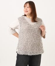 OLFJD05079 eur3(エウルキューブ) 【WEB先行販売】【大きいサイズ】テープヤーンニットベスト アイボリー