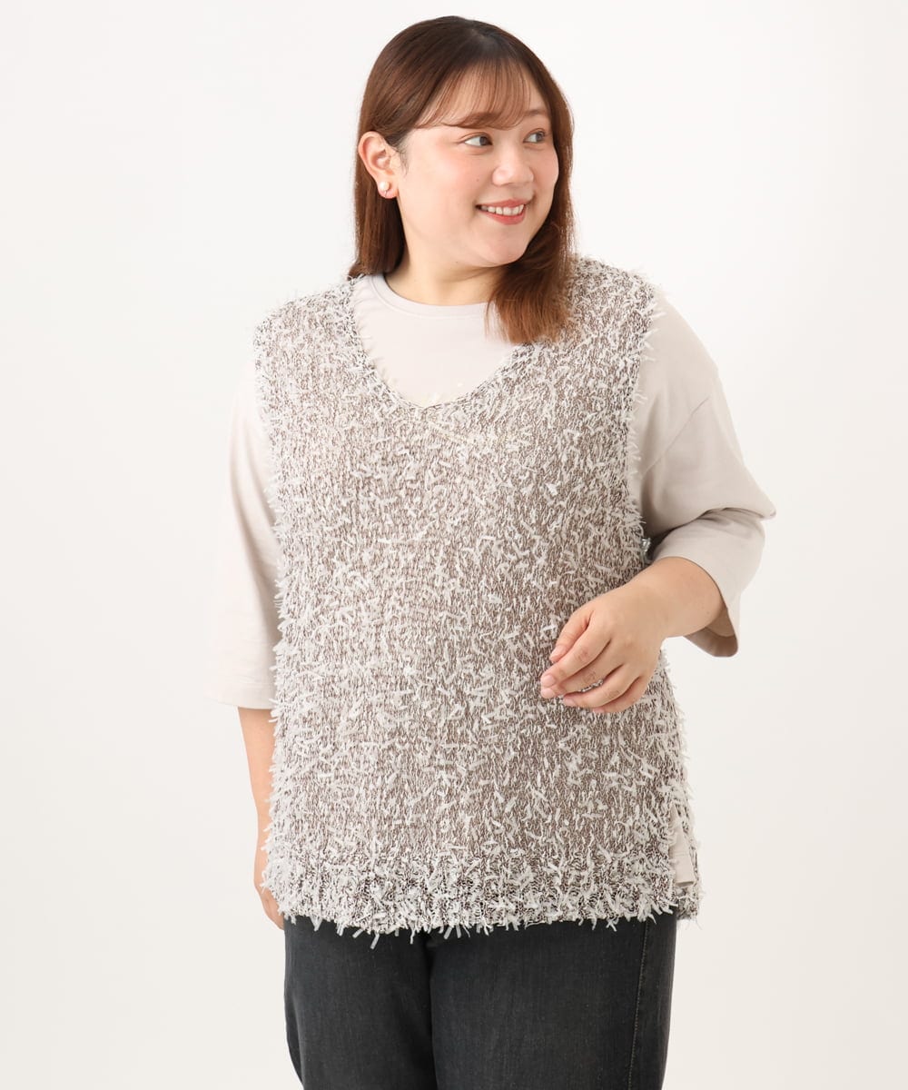 OLFJD05079 eur3(エウルキューブ) 【WEB先行販売】【大きいサイズ】テープヤーンニットベスト アイボリー