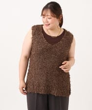 OLFJD05079 eur3(エウルキューブ) 【WEB先行販売】【大きいサイズ】テープヤーンニットベスト ブラウン