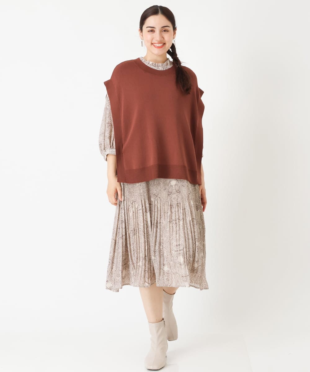 OLFJP06070 eur3(エウルキューブ) 【大きいサイズ】サイドスリットニットベスト ブラウン(17)