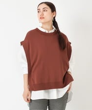 OLFJP06070 eur3(エウルキューブ) 【大きいサイズ】サイドスリットニットベスト ブラウン(17)