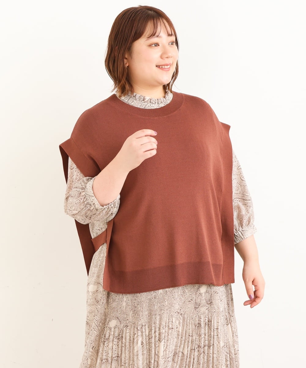 OLFJP06070 eur3(エウルキューブ) 【大きいサイズ】サイドスリットニットベスト ブラウン(17)