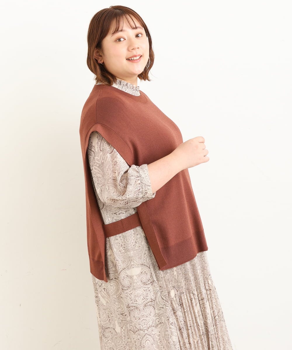 OLFJP06070 eur3(エウルキューブ) 【大きいサイズ】サイドスリットニットベスト ブラウン(17)
