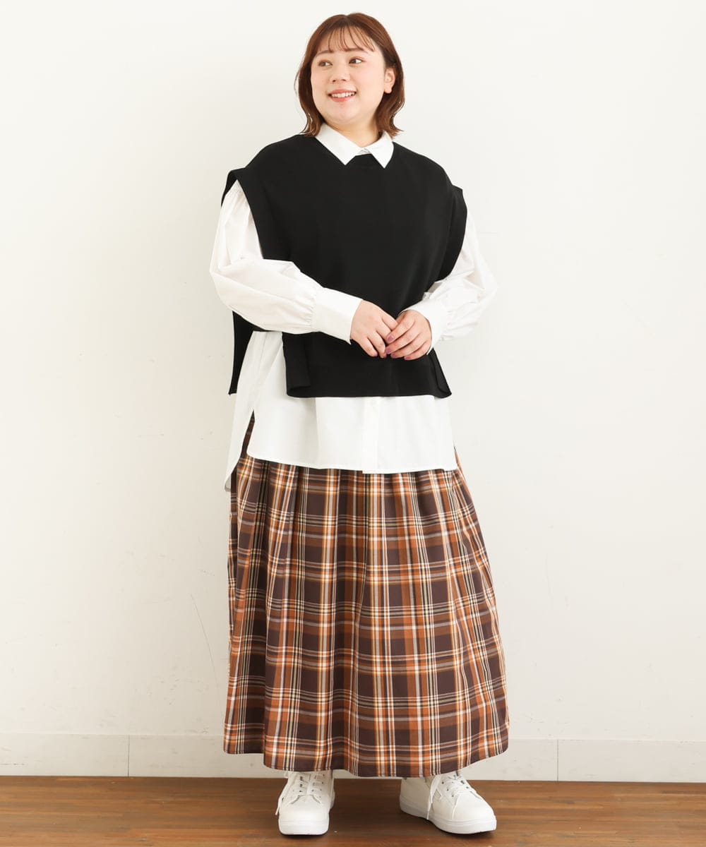 OLFJP06070 eur3(エウルキューブ) 【大きいサイズ】サイドスリットニットベスト ブラック(94)