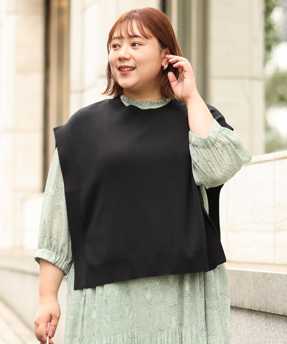 OLFJP06070 eur3(エウルキューブ) 【大きいサイズ】サイドスリットニットベスト ブラック(94)
