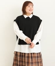 OLFJP06070 eur3(エウルキューブ) 【大きいサイズ】サイドスリットニットベスト ブラック(94)