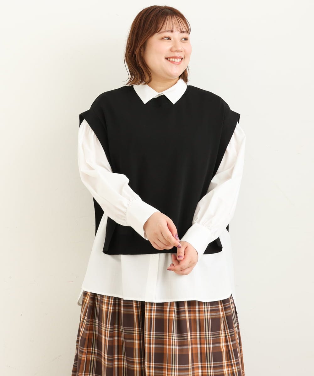 OLFJP06070 eur3(エウルキューブ) 【大きいサイズ】サイドスリットニットベスト ブラック(94)
