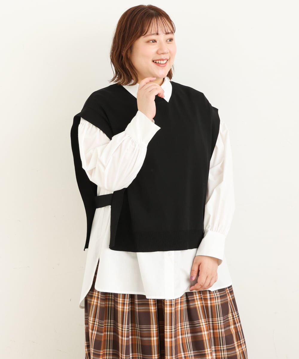 OLFJP06070 eur3(エウルキューブ) 【大きいサイズ】サイドスリットニットベスト ブラック(94)