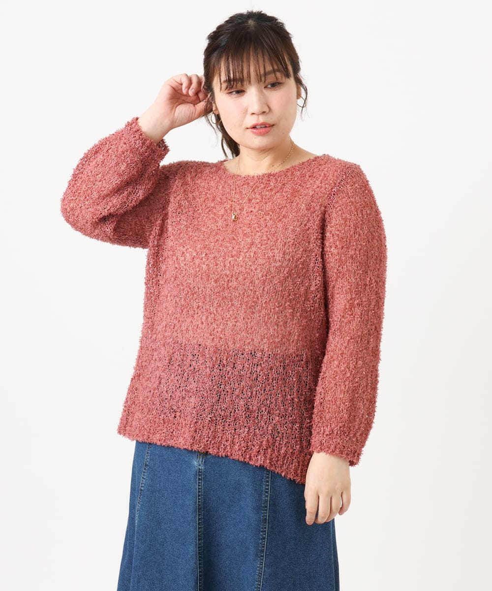 OLFKA05089 eur3(エウルキューブ) 【WEB先行販売】【大きいサイズ】テープヤーンニットプルオーバー ピンク(03)
