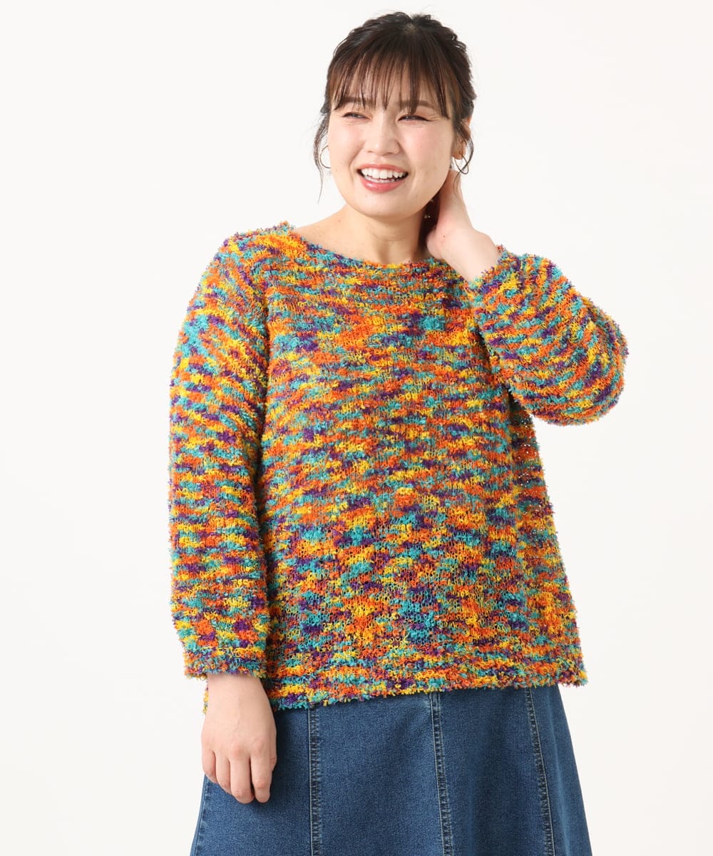 OLFKA05089 eur3(エウルキューブ) 【WEB先行販売】【大きいサイズ】テープヤーンニットプルオーバー オレンジ(15)