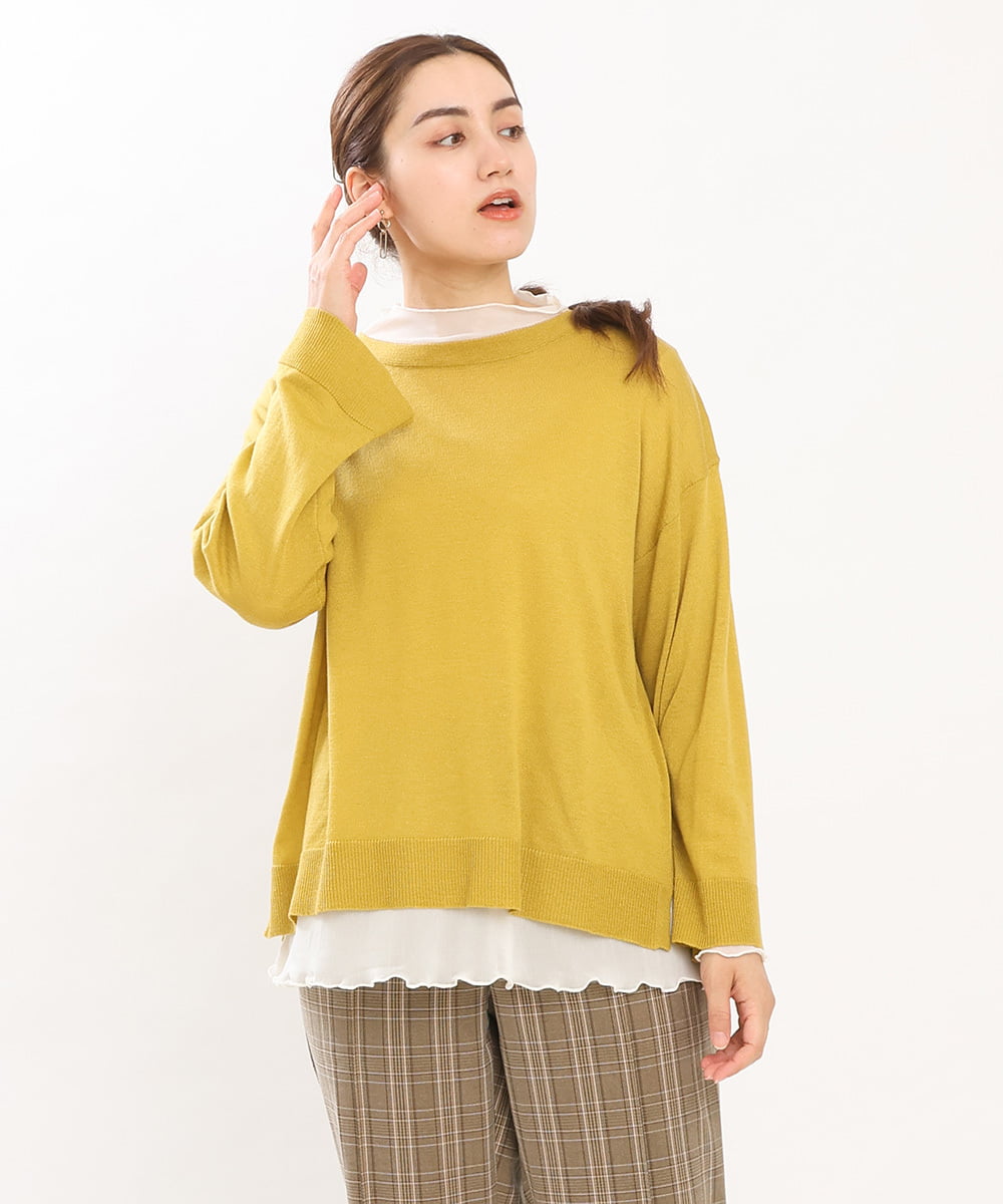 OLFKS07054 eur3(エウルキューブ) 【大きいサイズ】薄手柔らかショートニット ライトイエロー(20)