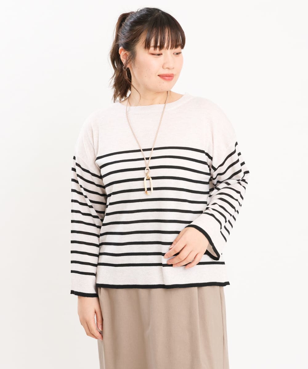 OLFKS07054 eur3(エウルキューブ) 【大きいサイズ】薄手柔らかショートニット アイボリー(80)