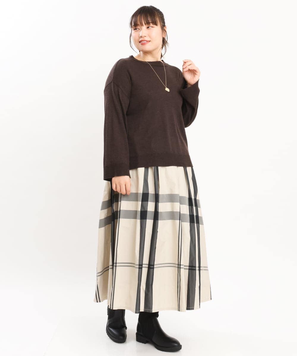 OLFKS07054 eur3(エウルキューブ) 【大きいサイズ】薄手柔らかショートニット ブラウン(87)
