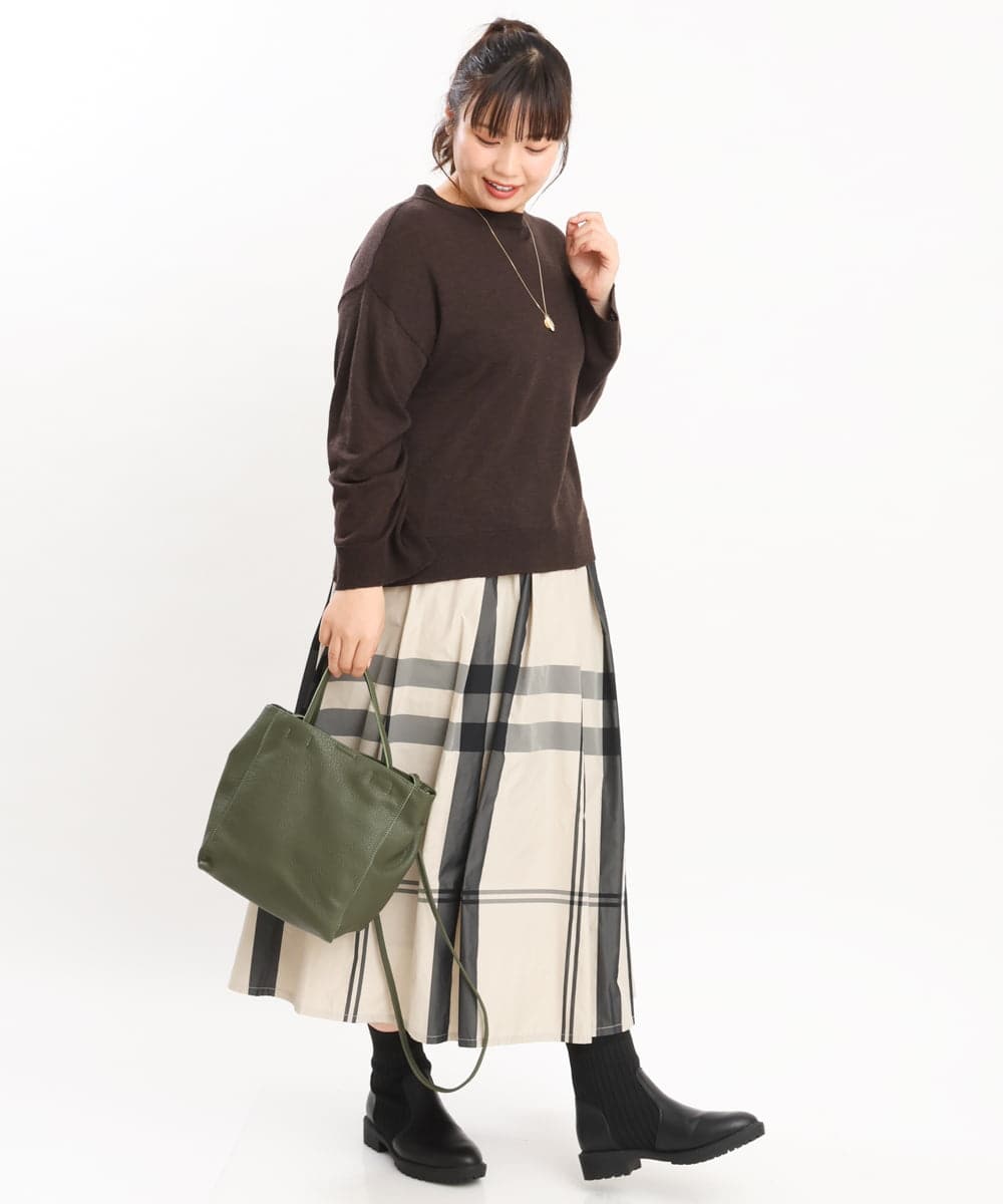 OLFKS07054 eur3(エウルキューブ) 【大きいサイズ】薄手柔らかショートニット ブラウン(87)