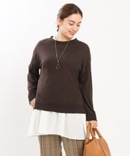 OLFKS07054 eur3(エウルキューブ) 【大きいサイズ】薄手柔らかショートニット ブラウン(87)