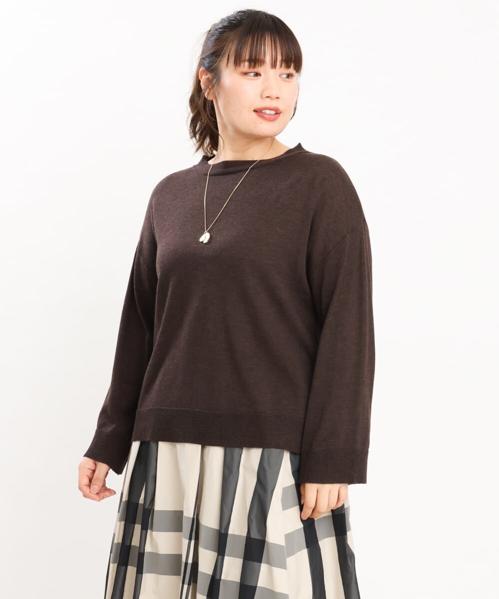OLFKS07054 eur3(エウルキューブ) 【大きいサイズ】薄手柔らかショートニット ブラウン(87)