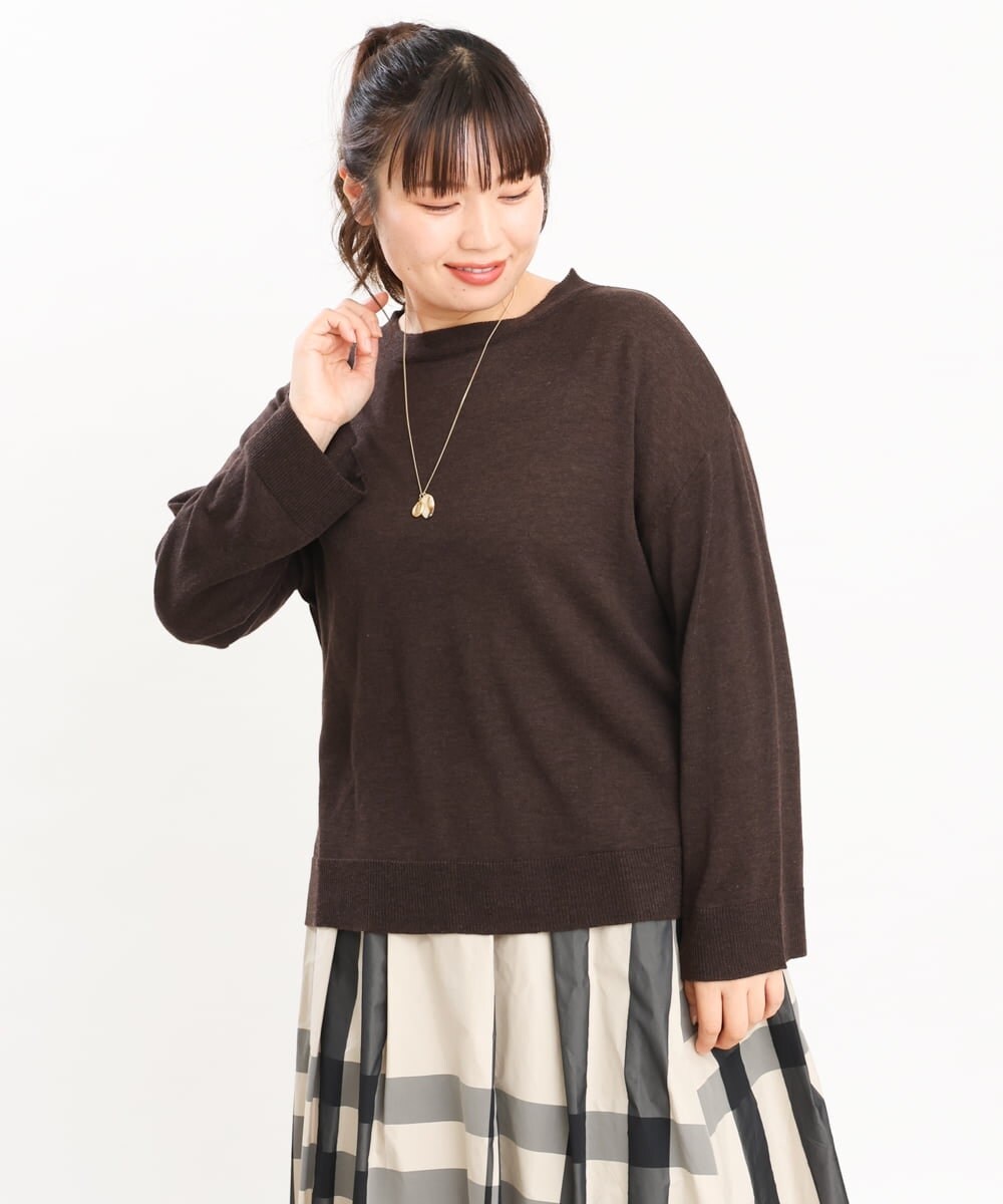OLFKS07054 eur3(エウルキューブ) 【大きいサイズ】薄手柔らかショートニット ブラウン(87)