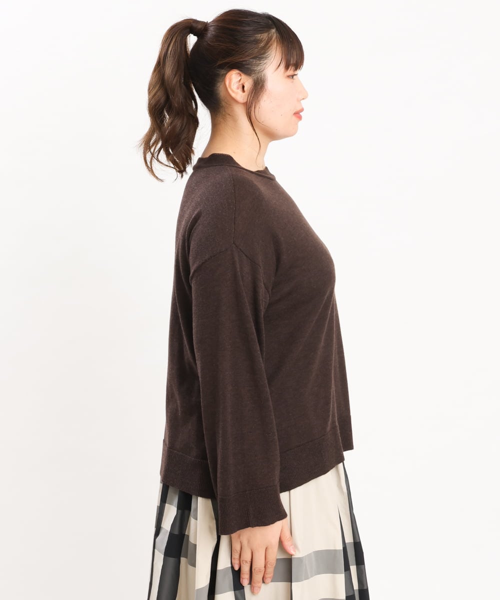 OLFKS07054 eur3(エウルキューブ) 【大きいサイズ】薄手柔らかショートニット ブラウン(87)