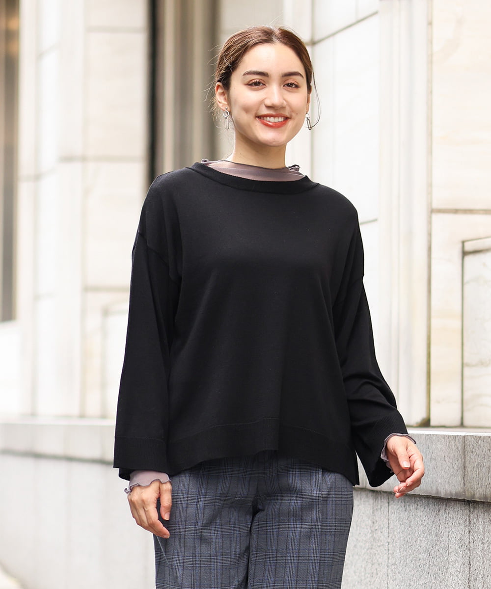 OLFKS07054 eur3(エウルキューブ) 【大きいサイズ】薄手柔らかショートニット ブラック(94)