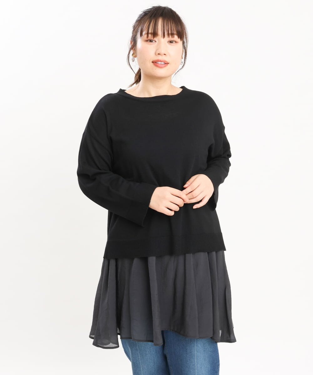 OLFKS07054 eur3(エウルキューブ) 【大きいサイズ】薄手柔らかショートニット ブラック(94)