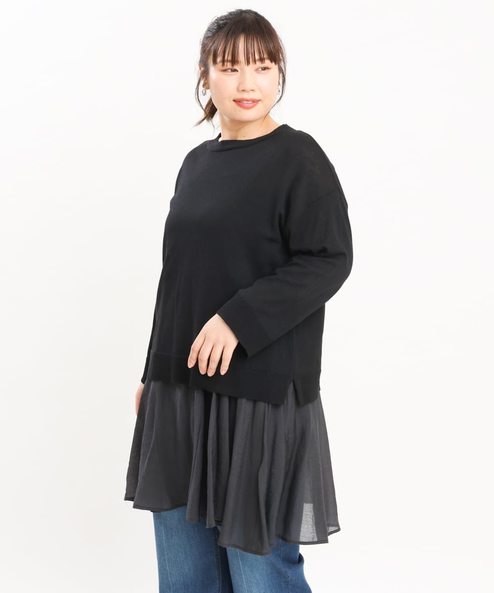 OLFKS07054 eur3(エウルキューブ) 【大きいサイズ】薄手柔らかショートニット ブラック(94)