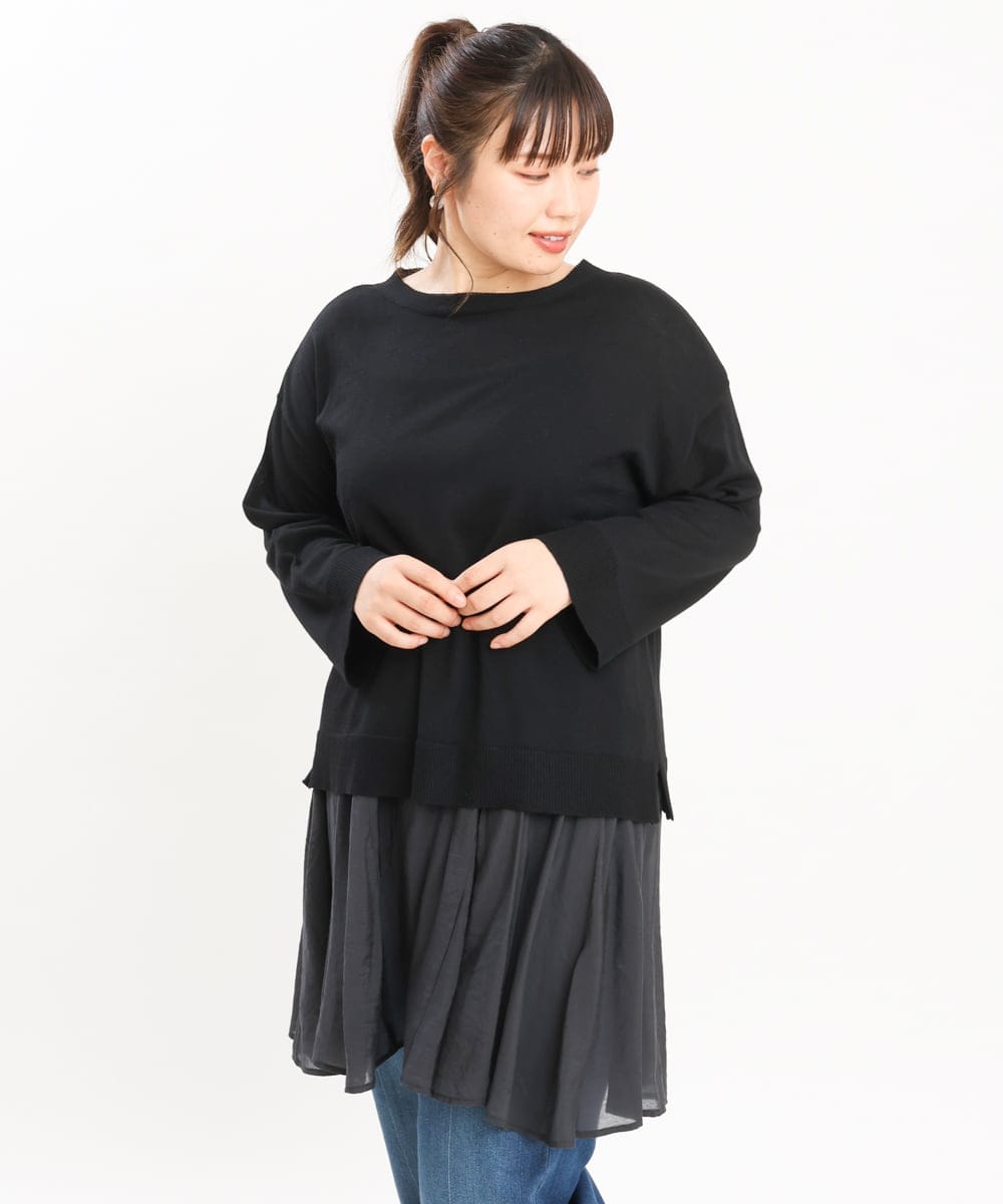 OLFKS07054 eur3(エウルキューブ) 【大きいサイズ】薄手柔らかショートニット ブラック(94)