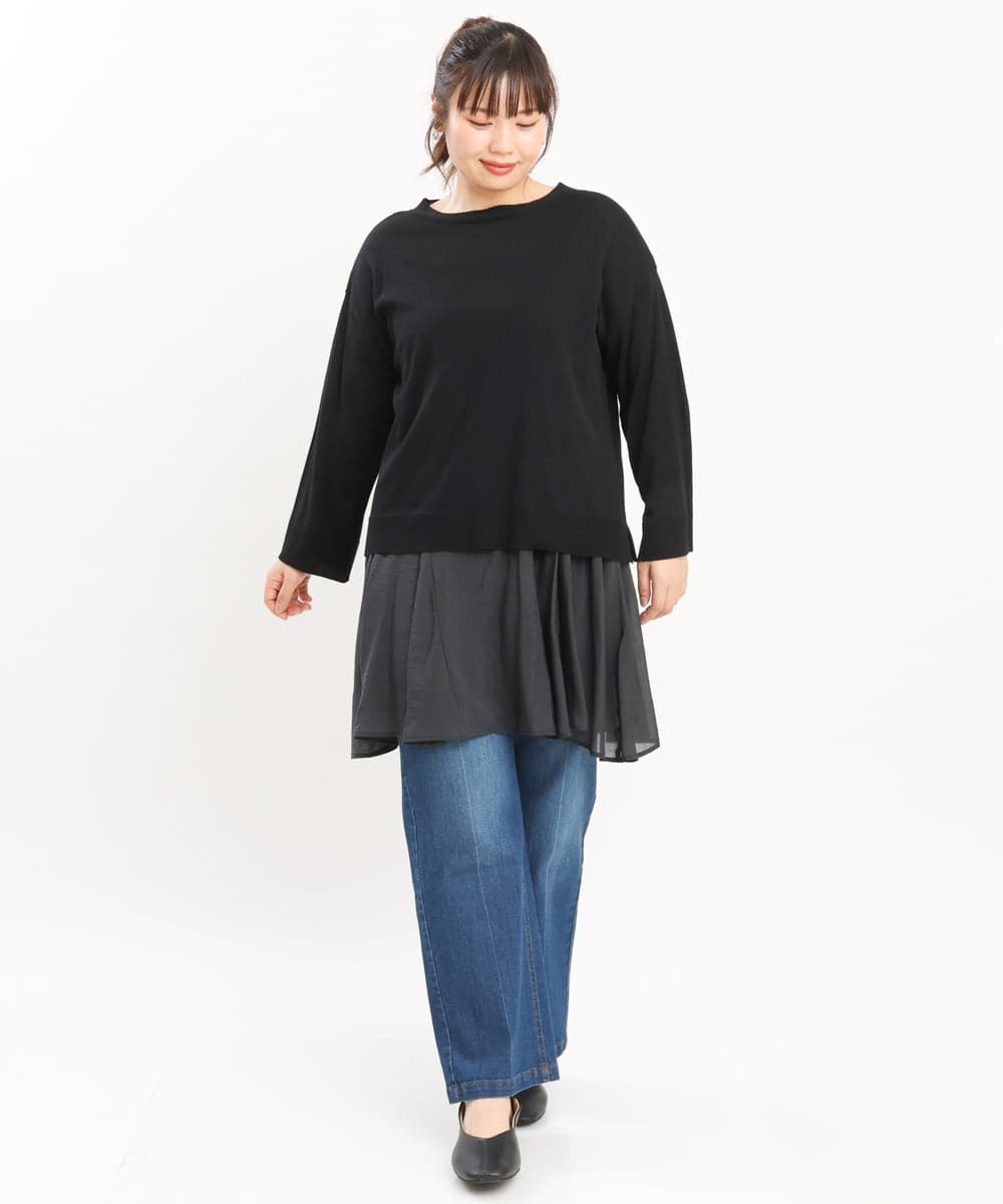 OLFKS07054 eur3(エウルキューブ) 【大きいサイズ】薄手柔らかショートニット ブラック(94)