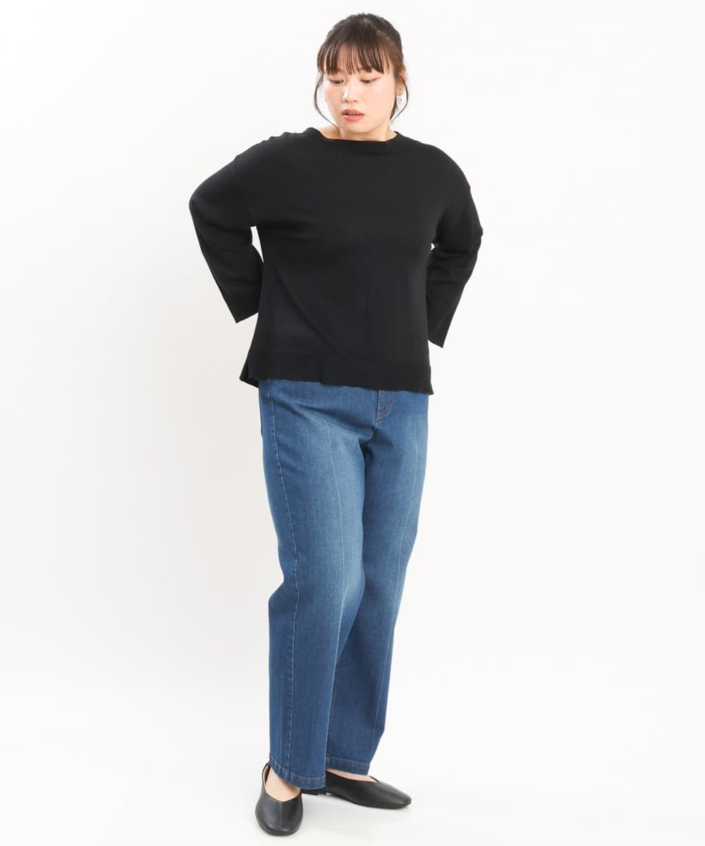 OLFKS07054 eur3(エウルキューブ) 【大きいサイズ】薄手柔らかショートニット ブラック(94)